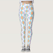 Leggings Pastel Violet Orange Aqua Blue Ogee White Waves (Devant)