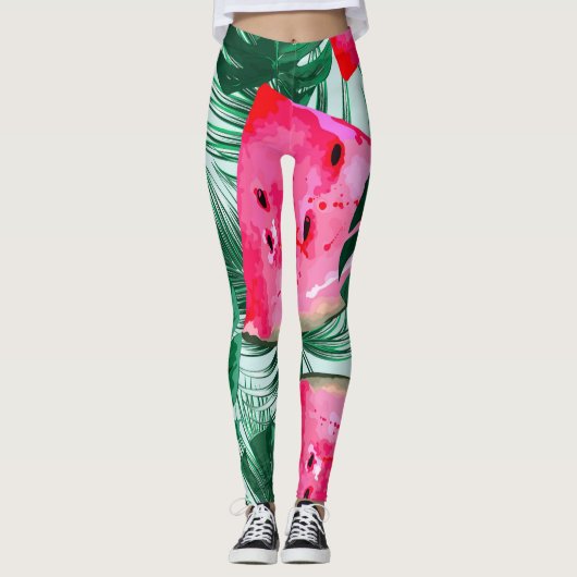 Leggings Pastèques, palmiers feuilles : pattes tropicales s (Devant)