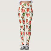 Leggings Pastèques rouges vertes blanches Cœurs (Devant)