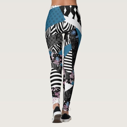 Leggings patchwork bleu, populaire, patchwork, folle, rusti (Dos)