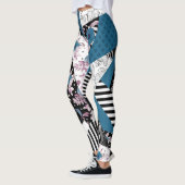 Leggings patchwork bleu, populaire, patchwork, folle, rusti (Gauche)