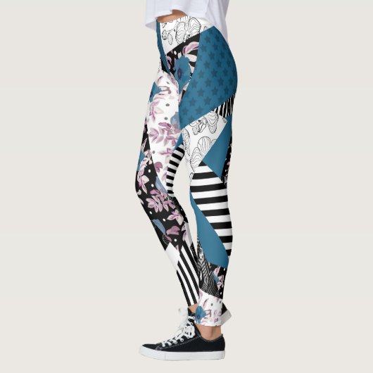 Leggings patchwork bleu, populaire, patchwork, folle, rusti (Gauche)