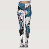 Leggings patchwork bleu, populaire, patchwork, folle, rusti (Devant)
