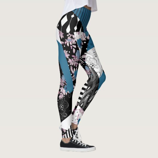 Leggings patchwork bleu, populaire, patchwork, folle, rusti (Droite)