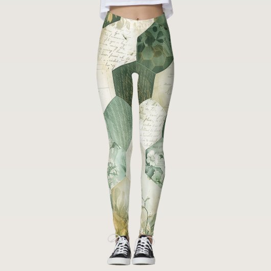 Leggings Patchwork Botanique Hexagonal Vintage (Devant)