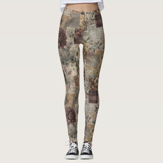 Leggings Patchwork Botanique Rustique Vintage (1) (Devant)