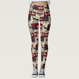 Leggings Patchwork croisé rustique Folk Holiday Motif
