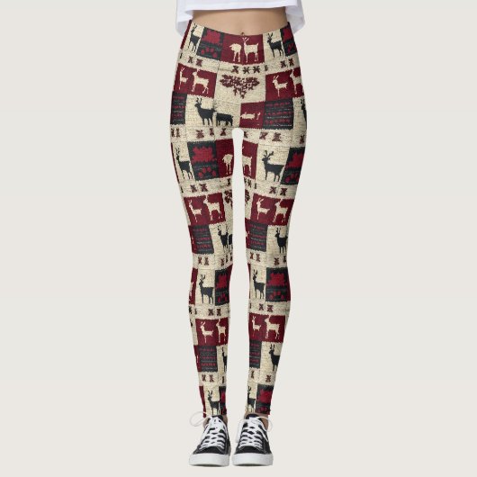 Leggings Patchwork croisé rustique | Folk Holiday Motif (Devant)