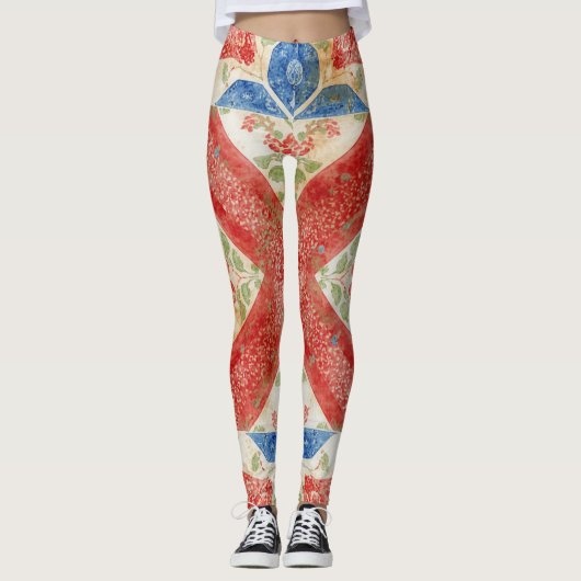 Leggings Patchwork d'art populaire florale américaine vinta (Devant)
