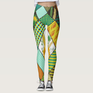 Leggings Patchwork de céréales, tournesols, motif géométriq