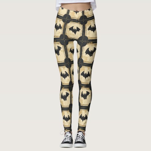 Leggings Patchwork de Grunge Denim Halloween avec chauves-s (Devant)