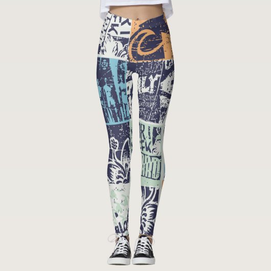 Leggings Patchwork de surf : grunge vintage motif (Devant)