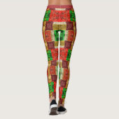 Leggings Patchwork Fabric Print Orange Green Gold élégant (Dos)