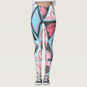 Leggings Patchwork flamingo tropical, motif de palmier. (Devant)