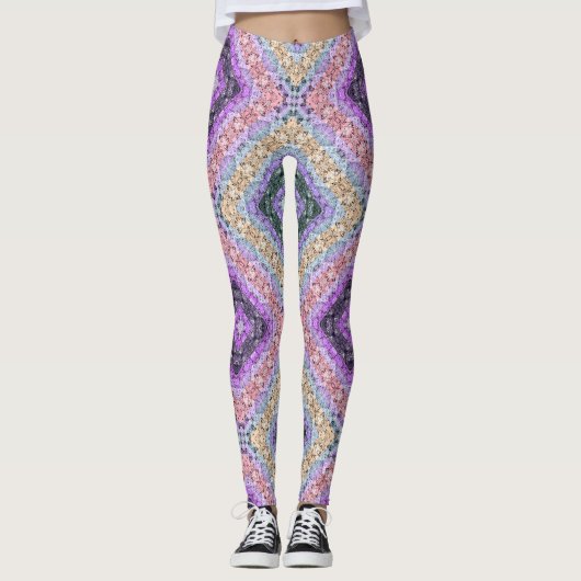 Leggings Patchwork folk rétro décoration ornementale violet (Devant)
