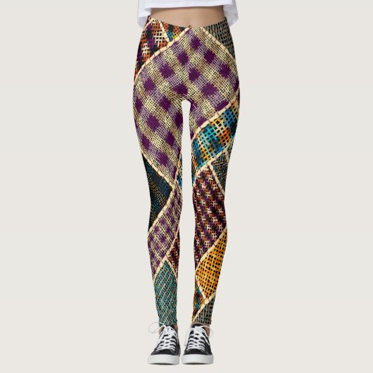 Leggings Patchwork indien : Imitation Toile Texturée. (Devant)