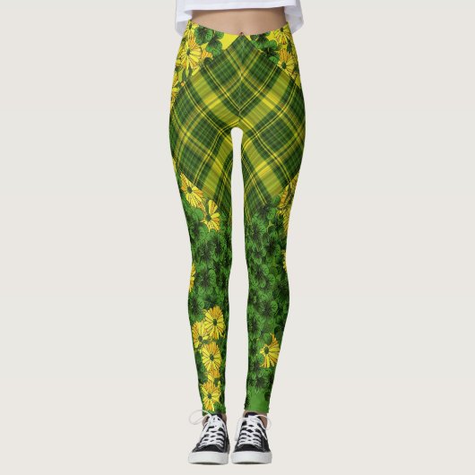 Leggings Patchwork plaid et floral (Devant)