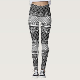 Leggings Patchwork rayé noir et blanc avec dentelle