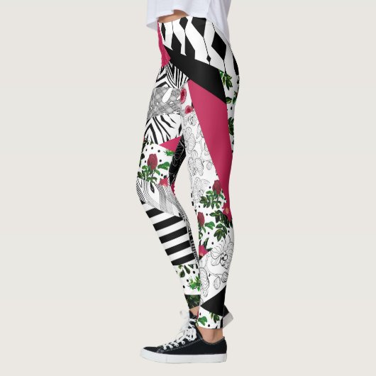 Leggings patchwork rouge, populaire, patchwork lancer oreil (Gauche)