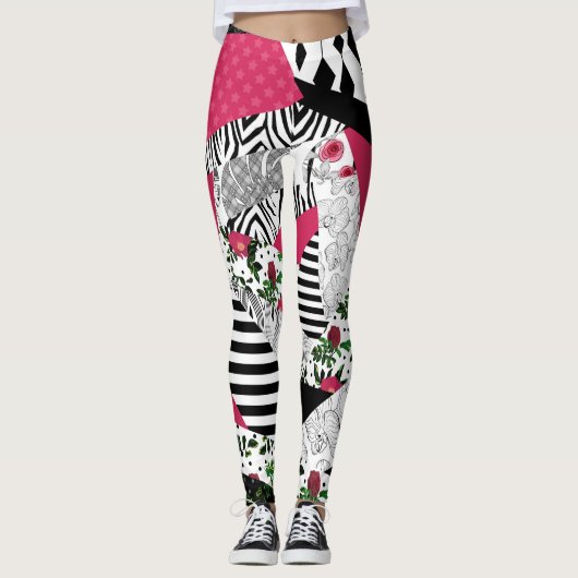 Leggings patchwork rouge, populaire, patchwork lancer oreil (Devant)