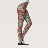 Leggings Patchwork tricoté classique de Noël - Rouge, Vert (Droite)