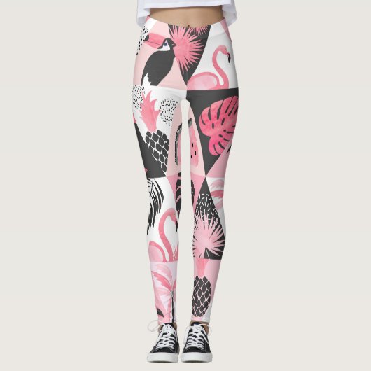 Leggings Patchwork Tropical : Flamant rose Watermelon Seaml (Devant)