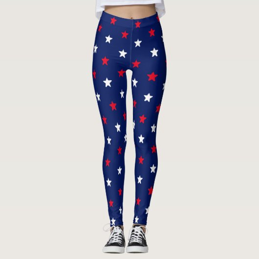 Leggings Patriotique rouge blanc & bleu marine étoiles moti (Devant)