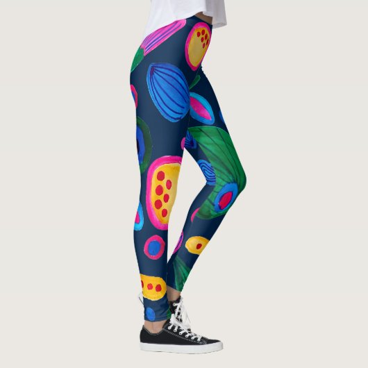Leggings Patrón boho pintado a mano azul navy (Droite)