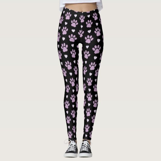 Leggings Pattern of paws, Dog paws, Lilac paws, Hearts (Devant)