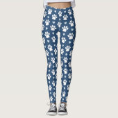 Leggings Pattern of paws, Dog paws, White paws, Blue Hearts (Devant)