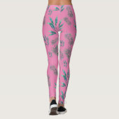 Leggings Paume rose et vert Aquarelle Feuilles (Dos)