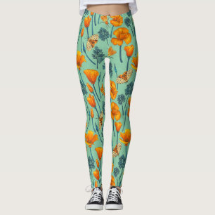 Leggings Pavot et papillons de nuit de Californie sur jade
