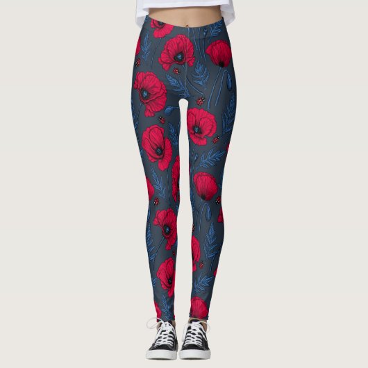 Leggings Pavot rouge et coccinelle bleu foncé (Devant)