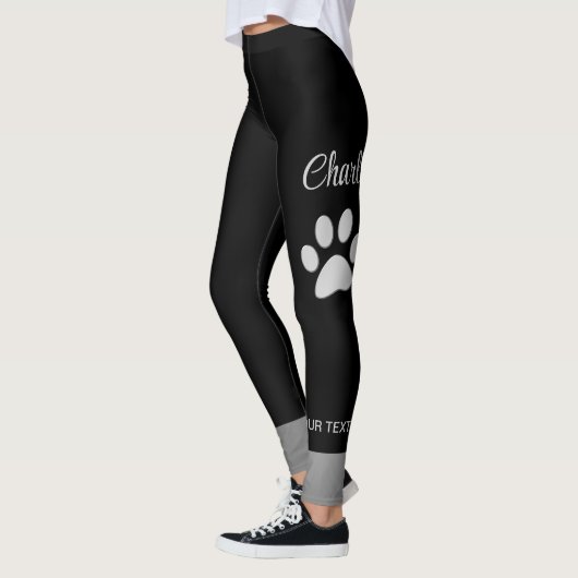Leggings Paw Chien Argent sur arrière - plan noir (Gauche)