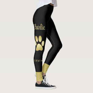 Leggings Paw chien brillant or sur arrière - plan noir