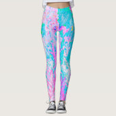 Leggings Paysage Aqua Blue et Hot Pink Hydrangea (Devant)