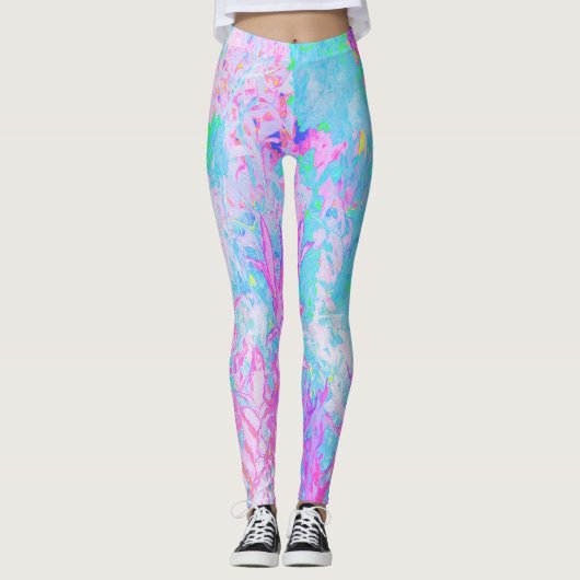 Leggings Paysage Aqua Blue et Hot Pink Hydrangea (Devant)