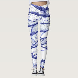 Leggings Paysage de toile bleue scènes pastorales française