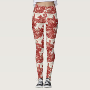 Leggings Paysage de toile rouge vintage motif nature