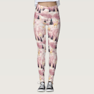 Leggings Paysage hivernal rose fantaisiste (1)