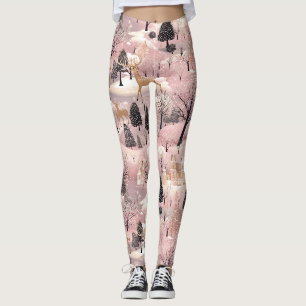Leggings Paysage hivernal rose fantaisiste (4)
