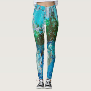 Leggings Paysage Texturé Abstrait Bleu et Vert