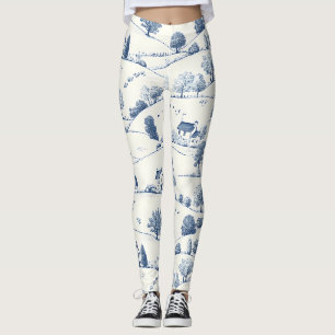 Leggings Paysage Toile Bleue Pastorale Classique Français