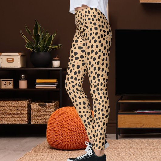 Leggings Peach And Dark Brown Safari Leopard Print Pattern