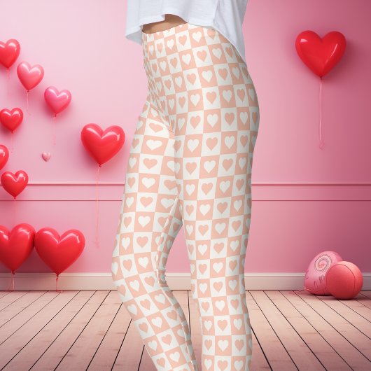 Leggings Peach Checkerboard Coeur Saint-Valentin