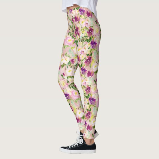 Leggings Peach rose Purple Bourgogne Aquarelle Florale (Gauche)