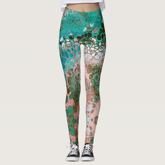 Leggings Peach & Turquoise Acrylic pour Abstract (Devant)