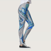 Leggings Peacock Blue et Silver Marbled Abstrait (Droite)