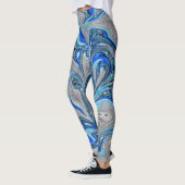 Leggings Peacock Blue et Silver Marbled Abstrait (Gauche)