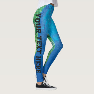 Leggings Peacock Blue Green Feather Art Custom ajouter du t